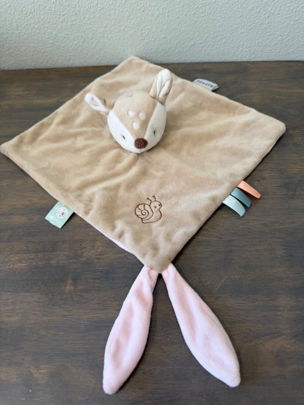 Nattou Deer Nursery Lovey Security Blanket Pacifier Holder Fawn Pink Soft